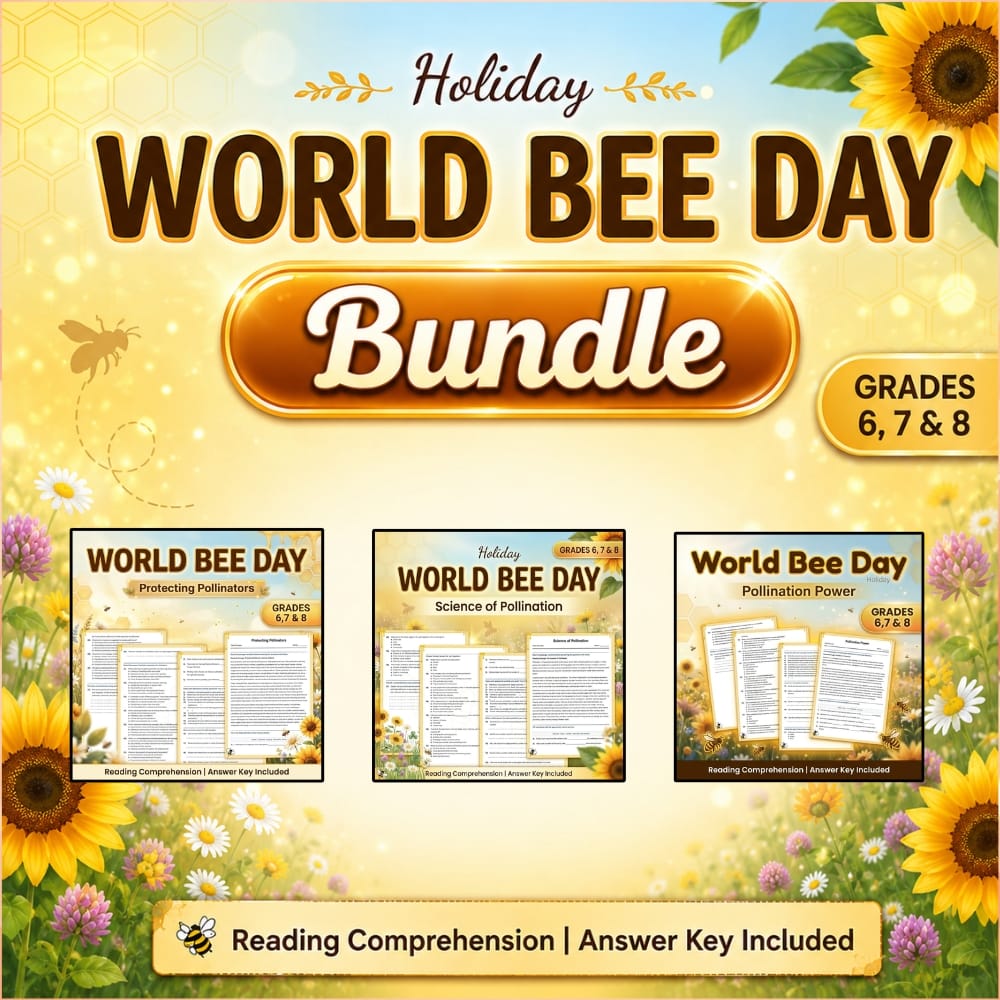 Grades 6 - 8 Pollination in Holiday Science Lesson Bundle | NGSS Worksheets — bundle cover