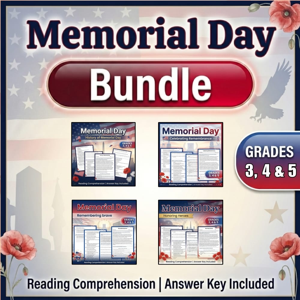 Grades 3 - 5 Memorial Day Remembrance Holiday Lesson Bundle  — bundle cover