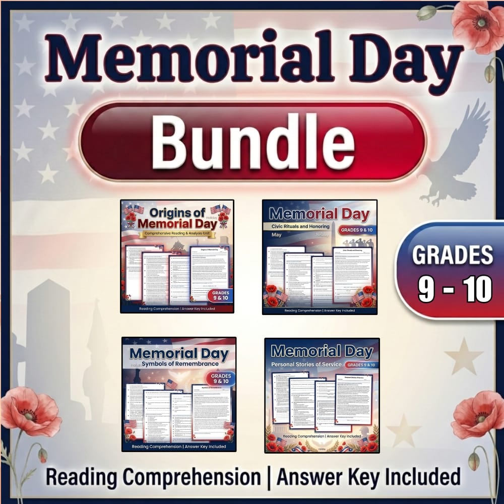 Grades 9 - 10 Holiday Memorial Day Civic Remembrance Civics Lesson Bundle  — bundle cover