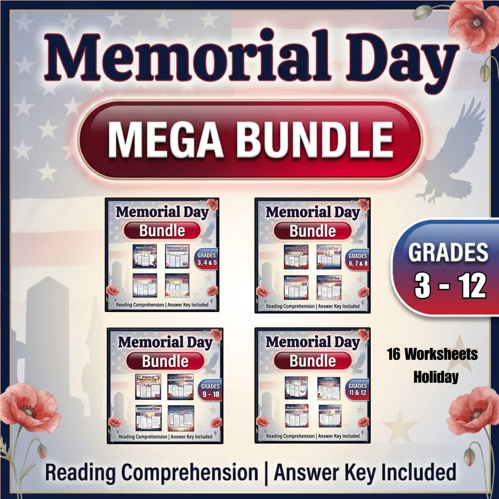 Grades 3 - 12 Memorial Day Holiday Social Studies Lesson Bundle — bundle cover