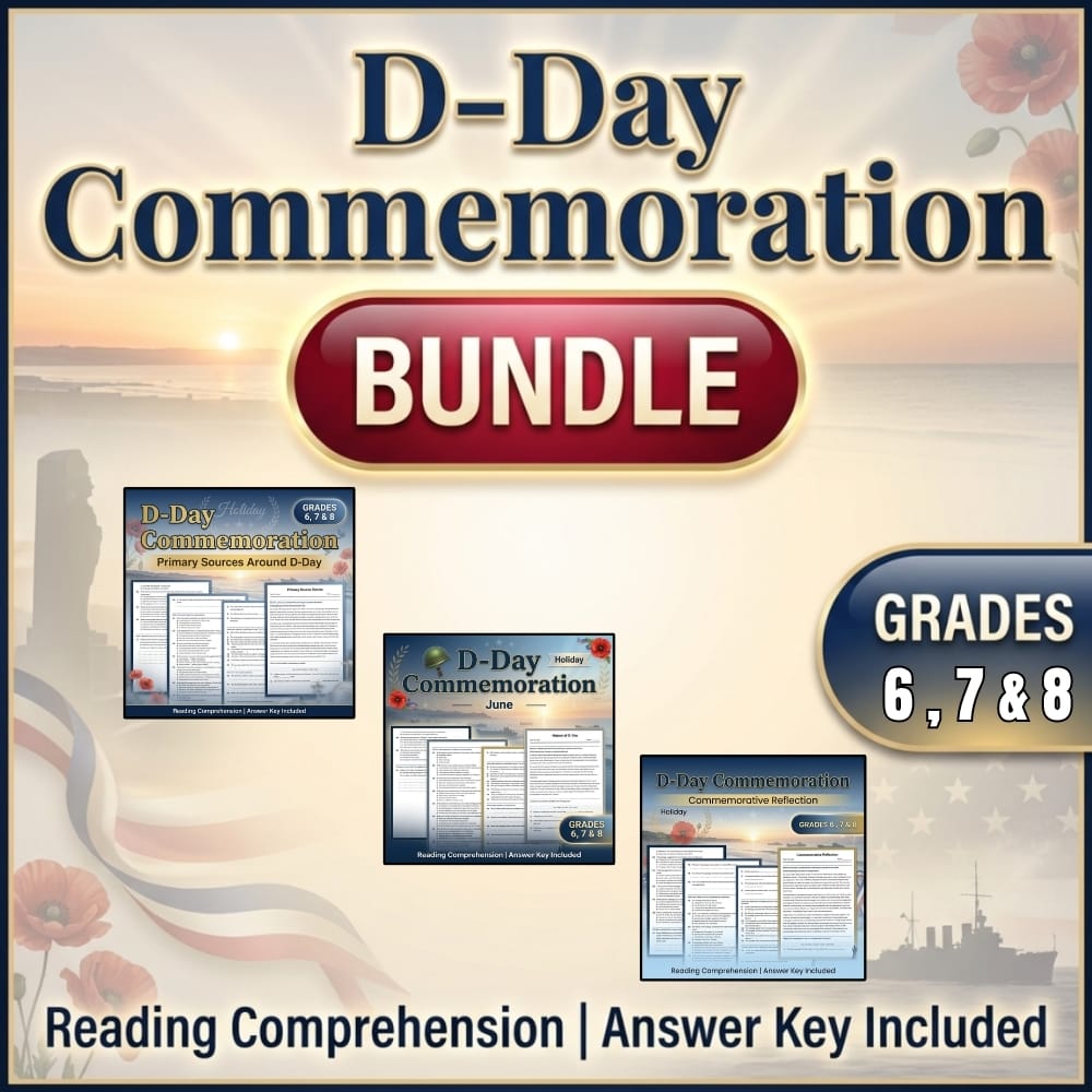 Grades 6 - 8 D-Day History & Primary Sources Holiday Lesson Bundle | Common Core — bundle cover
