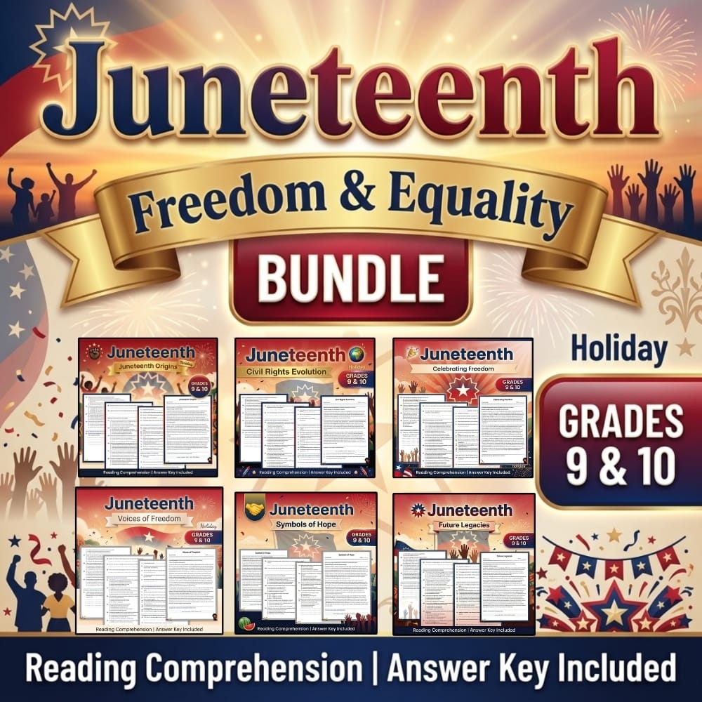 Juneteenth: Freedom & Equality Bundle | Reading Comprehension | Grades 9–10 — bundle cover