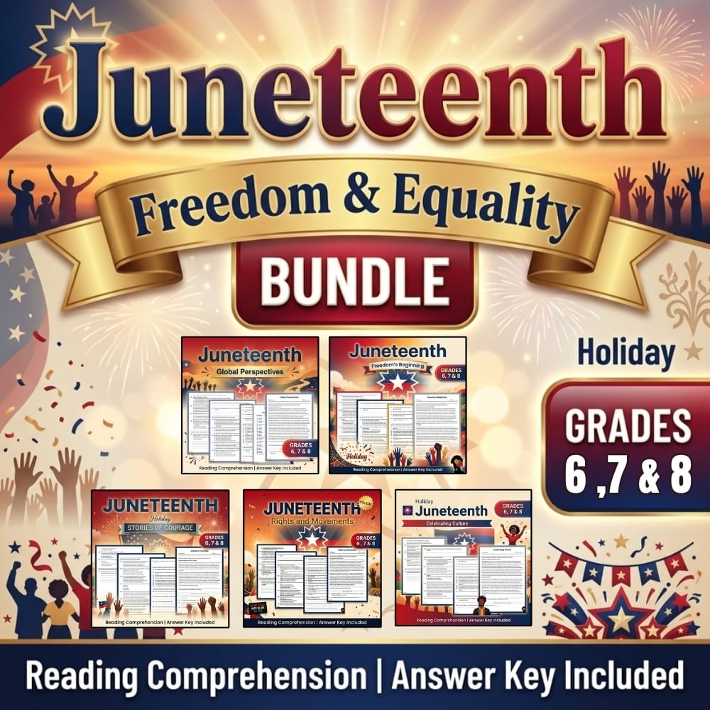 Juneteenth: Freedom & Equality Bundle | Reading Comprehension | Grades 6–8 — bundle cover