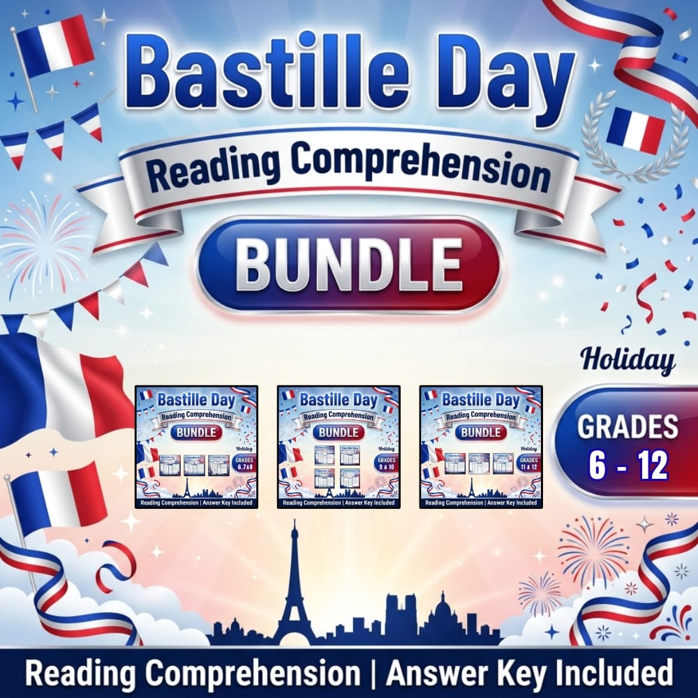 Bastille Day Reading Comprehension Bundle | Grades 6–12 — bundle cover
