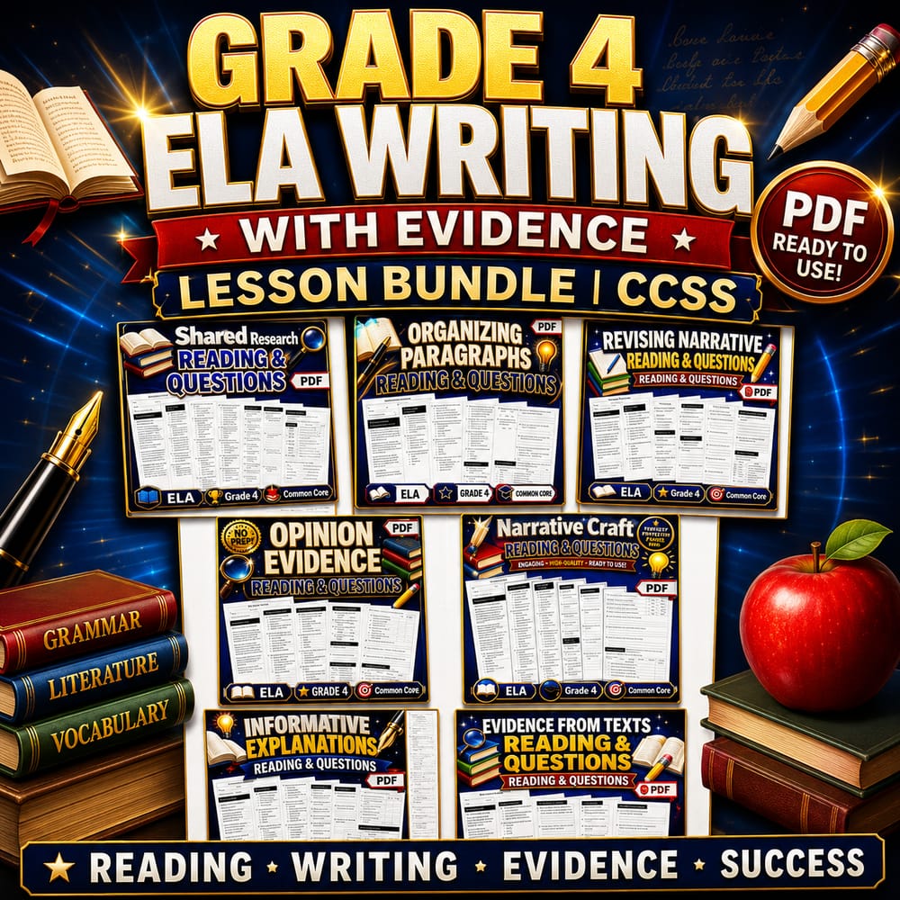 Grade 4 ELA Writing with Evidence Lesson Bundle | CCSS — bundle cover