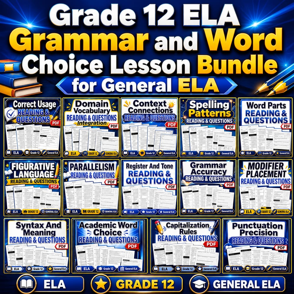 Grade 12 ELA Grammar and Word Choice Lesson Bundle for General ELA — bundle cover