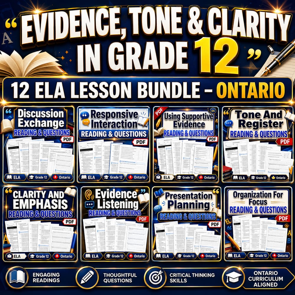 Evidence, Tone & Clarity in Grade 12 ELA Lesson Bundle – Ontario — bundle cover