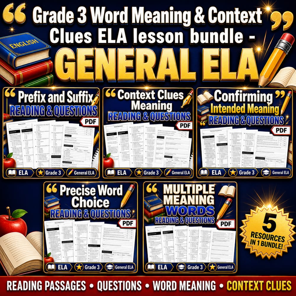 Grade 3 Word Meaning & Context Clues ELA lesson bundle – General ELA — bundle cover
