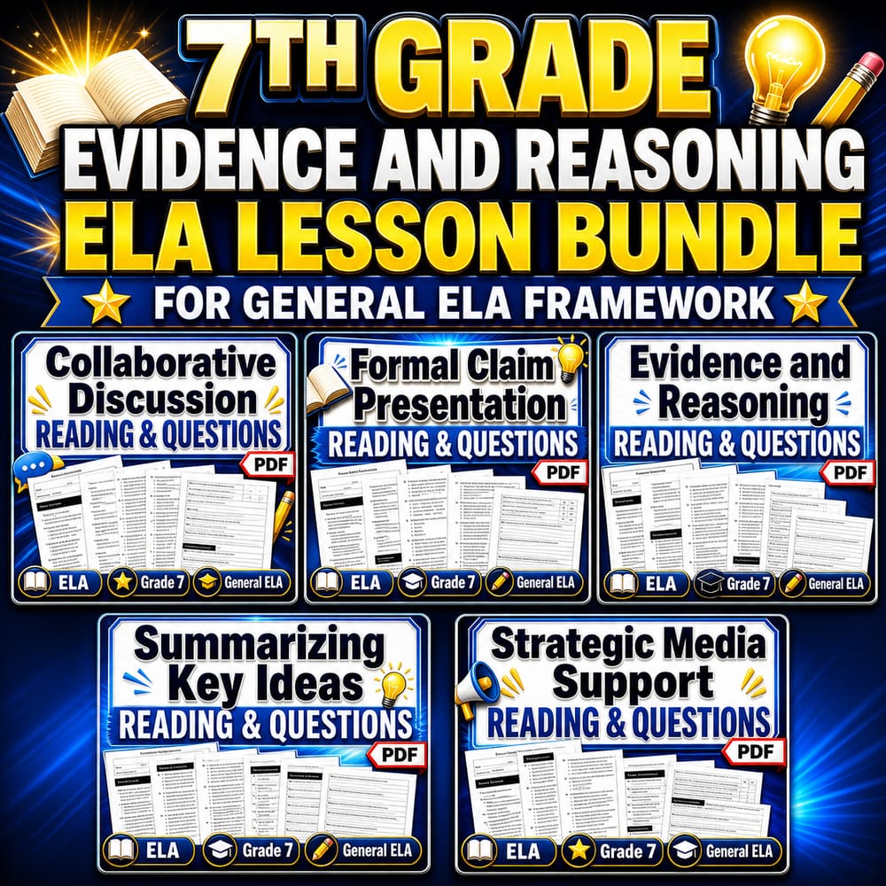 7th Grade Evidence and Reasoning ELA Lesson Bundle for General ELA Framework — bundle cover