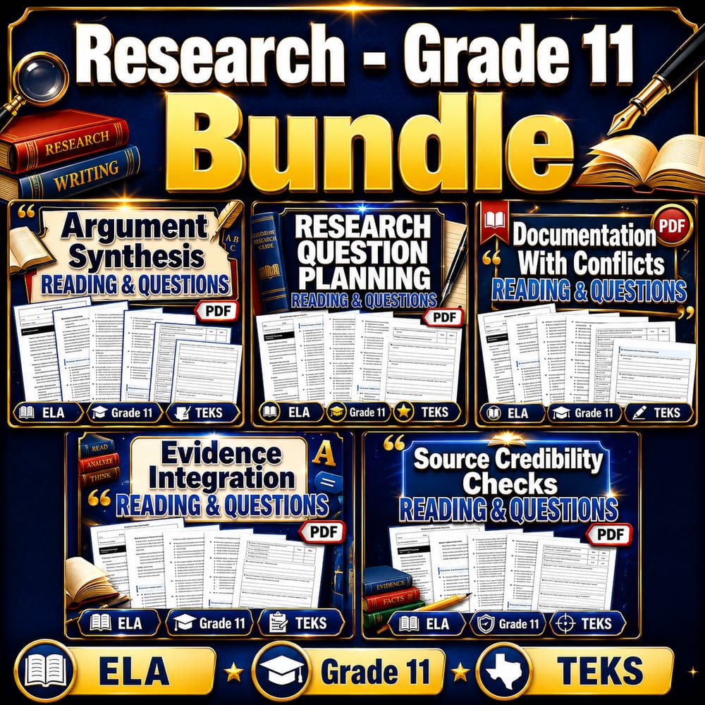 Grade 11 Research Lesson Bundle | TEKS ELA | Evidence & Argument — bundle cover