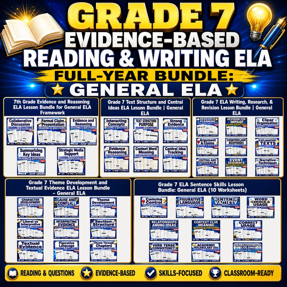Grade 7 Evidence-Based Reading & Writing ELA full-year bundle: General ELA — bundle cover