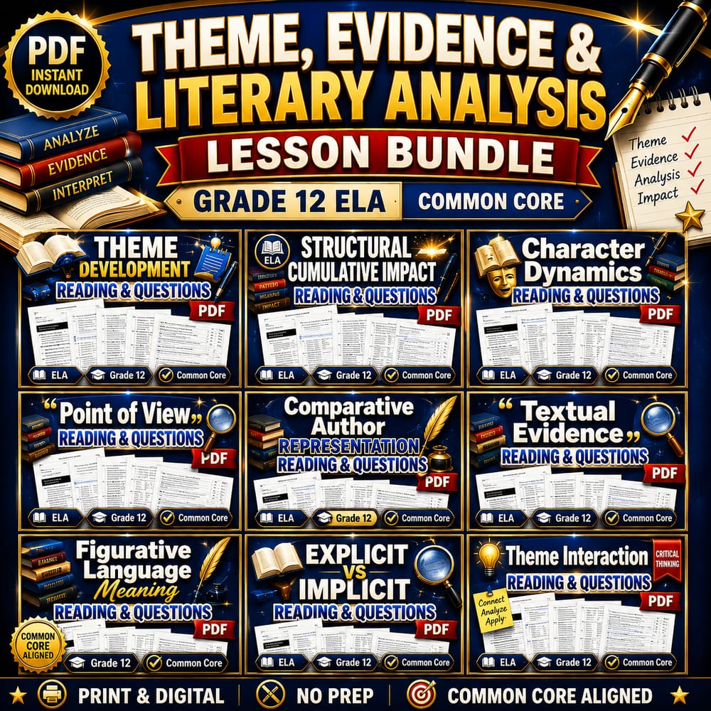 Reading Literature Lesson Bundle | Grade 12 ELA | Common Core CCSS — bundle cover