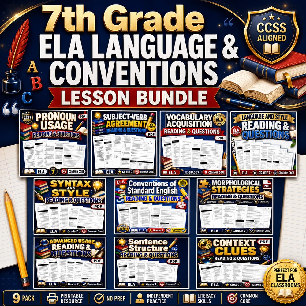 7th Grade ELA Language & Conventions Lesson Bundle | CCSS — bundle cover