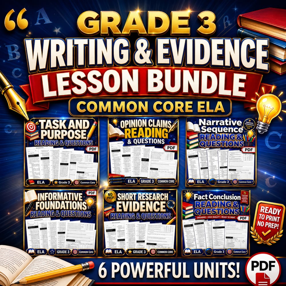 Grade 3 Writing & Evidence Lesson Bundle – Common Core ELA — bundle cover
