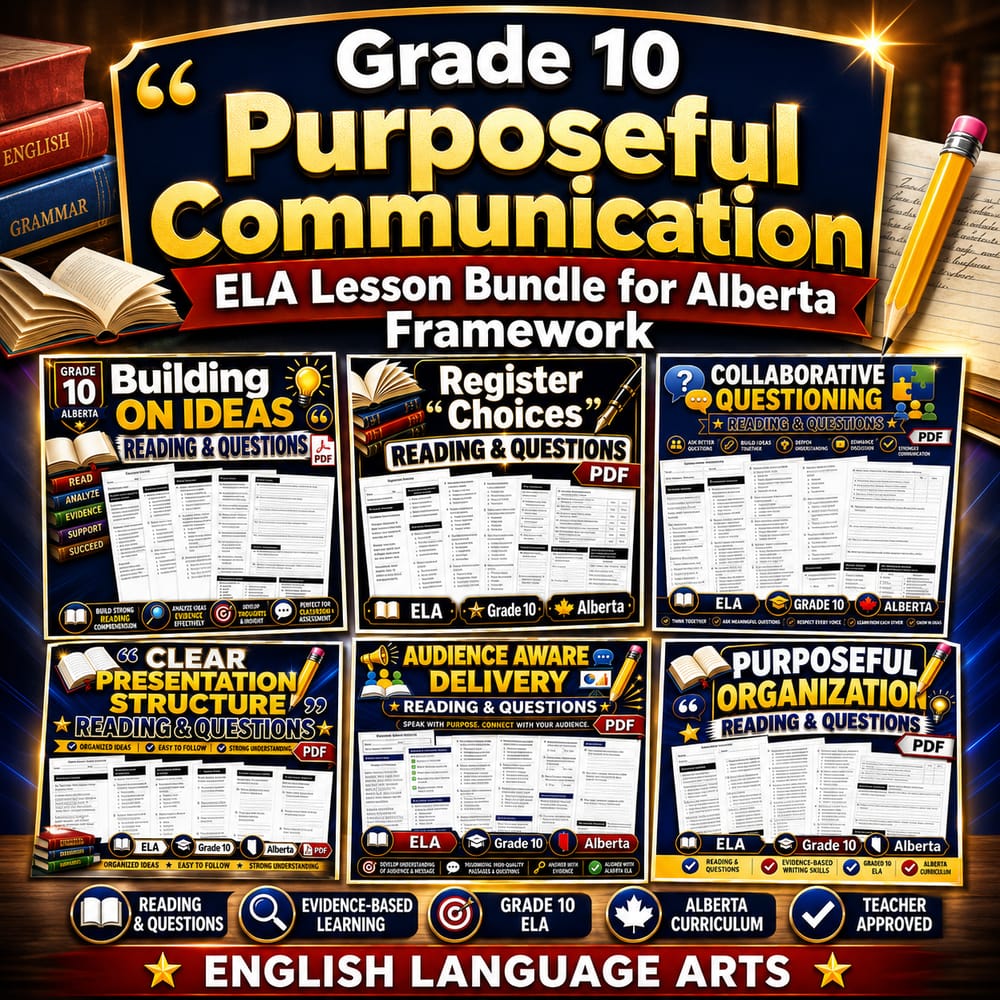 Grade 10 Purposeful Communication ELA Lesson Bundle for Alberta Framework — bundle cover