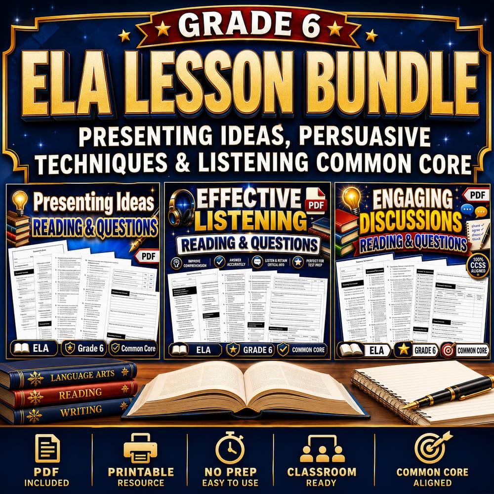 Grade 6 ELA  Bundle – Presenting Ideas, Persuasive Techniques & Listening  — bundle cover