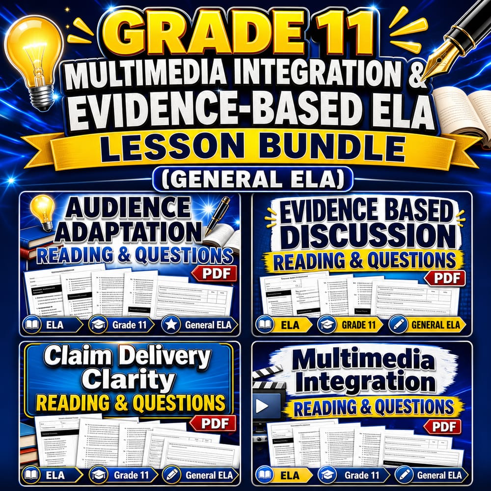 Grade 11 Multimedia Integration & Evidence-Based ELA Lesson Bundle (General ELA) — bundle cover