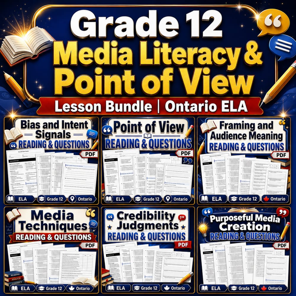 Grade 12 Media Literacy & Point of View Lesson Bundle | Ontario ELA — bundle cover