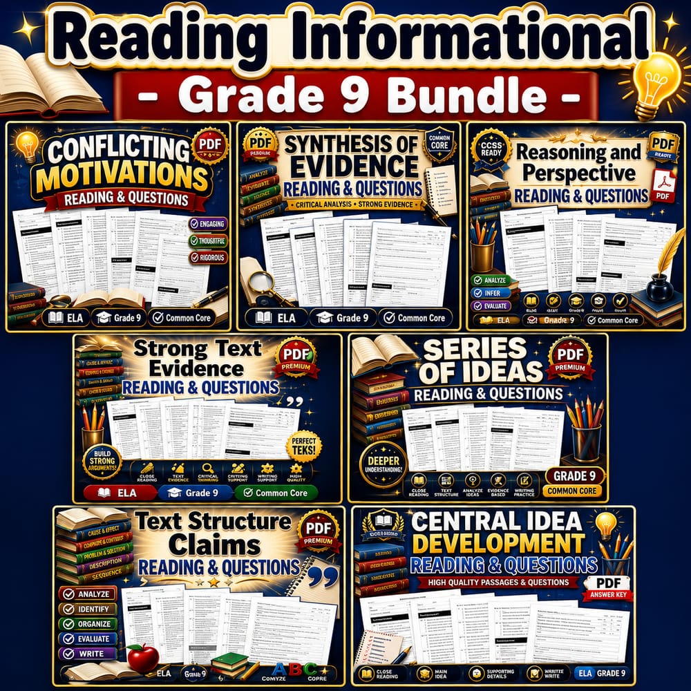 Reading Informational Lesson Bundle | Grade 9 ELA | Common Core — bundle cover