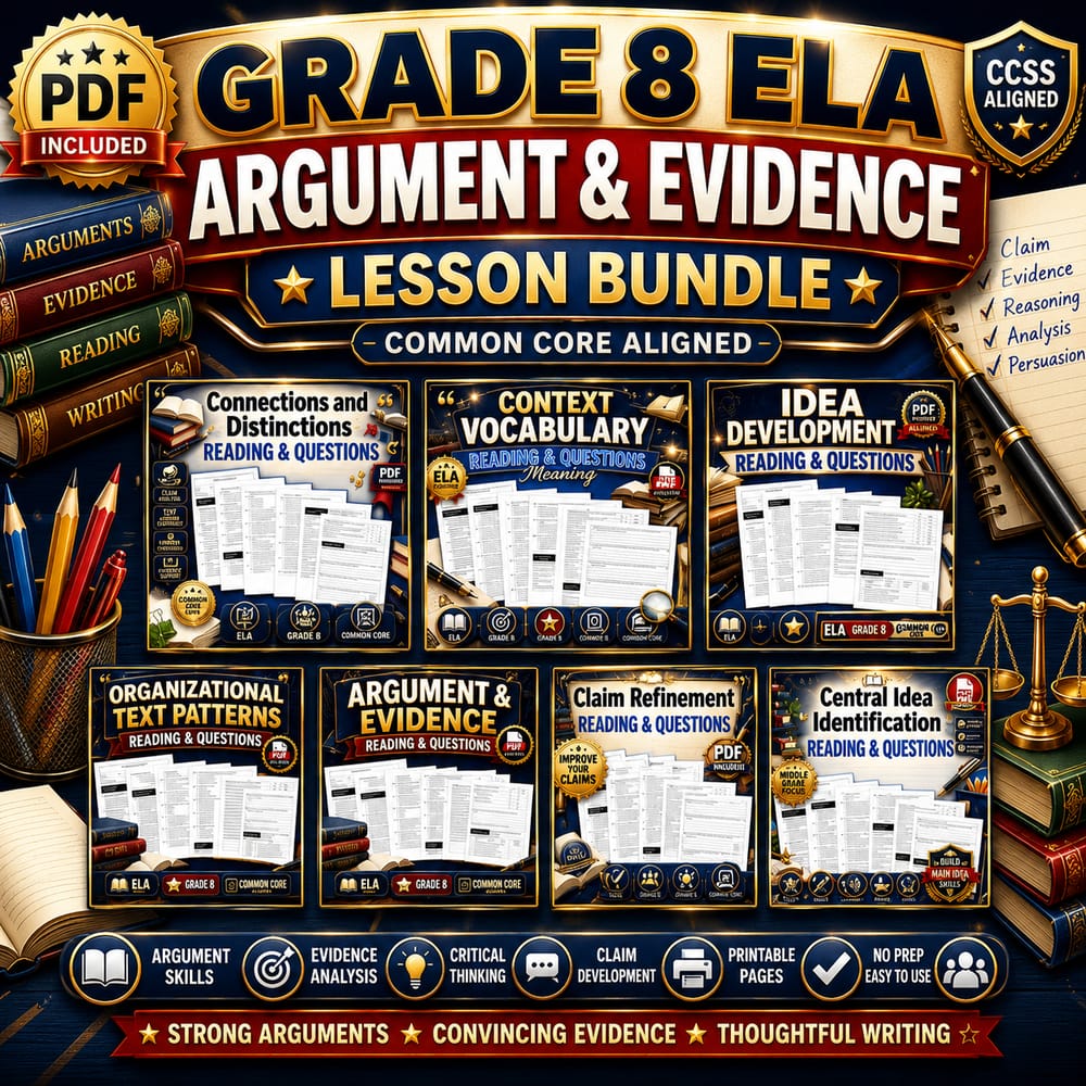 Grade 8 ELA Argument & Evidence Lesson Bundle | Common Core — bundle cover