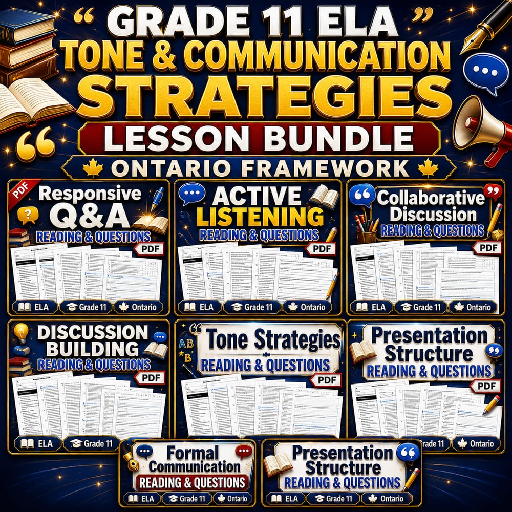 Grade 11 ELA Tone & Communication Strategies Lesson Bundle | Ontario — bundle cover