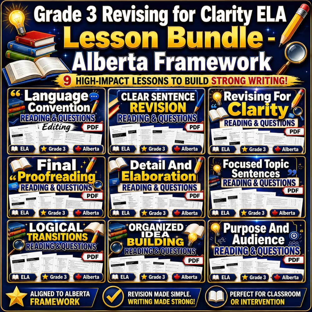 Grade 3 Revising for Clarity ELA Lesson Bundle – Alberta Framework — bundle cover