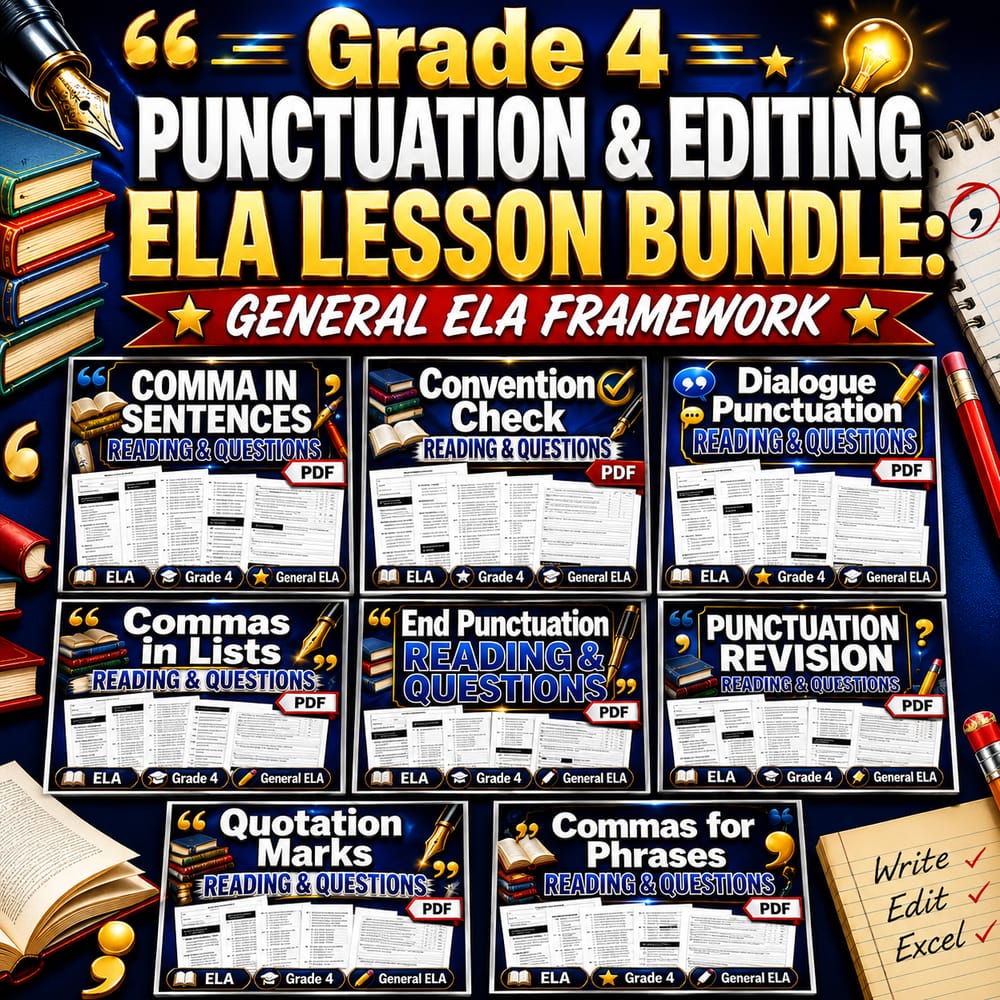 Grade 4 Punctuation & Editing ELA Lesson Bundle: General ELA Framework — bundle cover