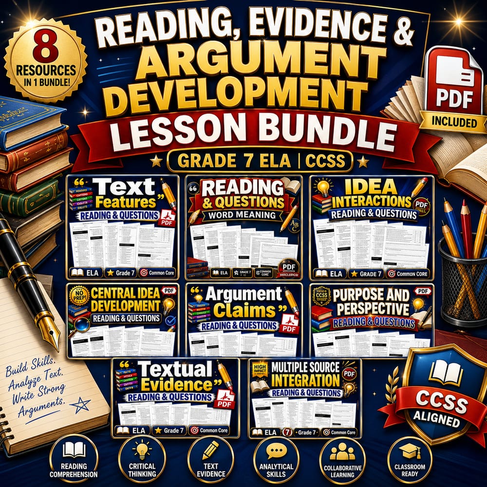 Reading, Evidence & Argument Development Lesson Bundle | Grade 7 ELA | CCSS — bundle cover