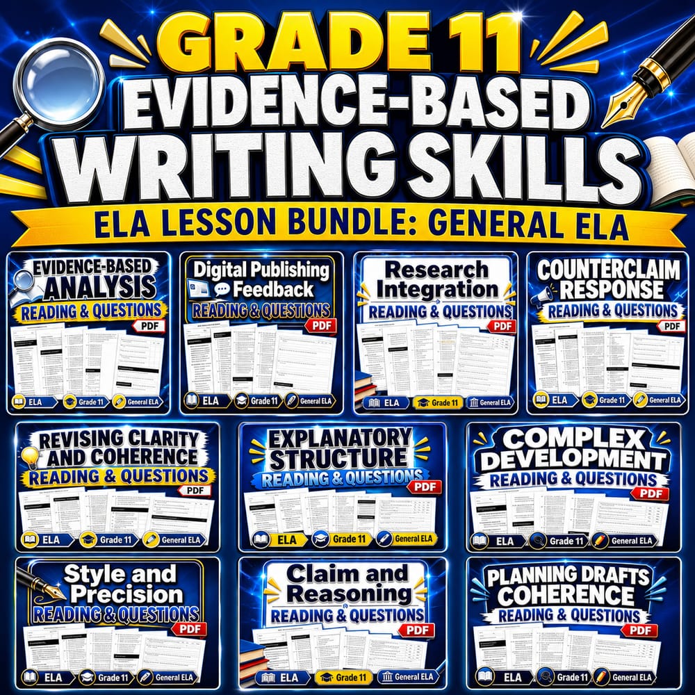 Grade 11 Evidence-Based Writing Skills ELA Lesson Bundle: General ELA — bundle cover