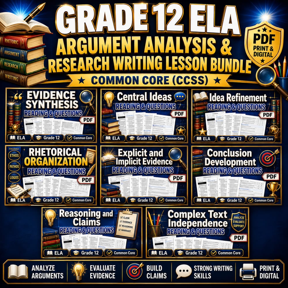 Grade 12 ELA Argument Analysis & Research Writing Lesson Bundle Common Core  — bundle cover