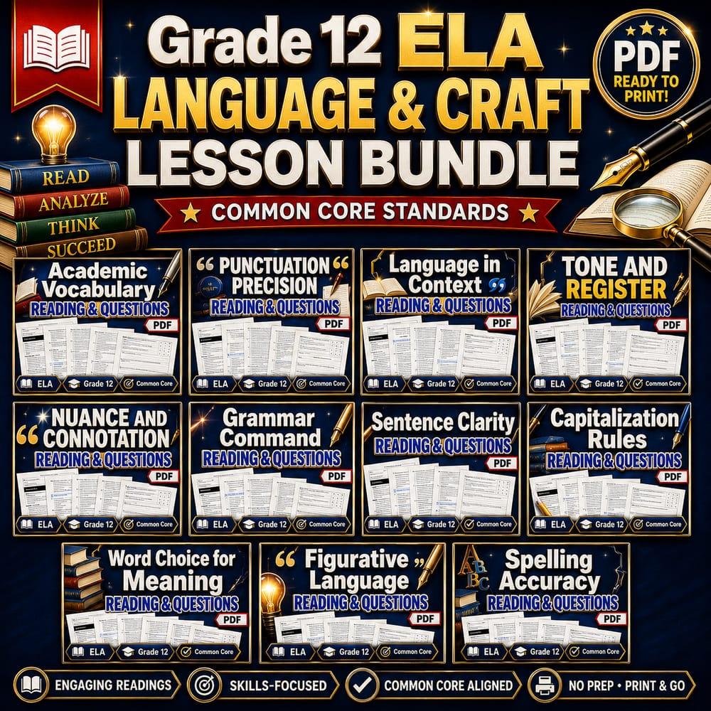 Grade 12 ELA Language & Craft Lesson Bundle | Common Core Standards — bundle cover