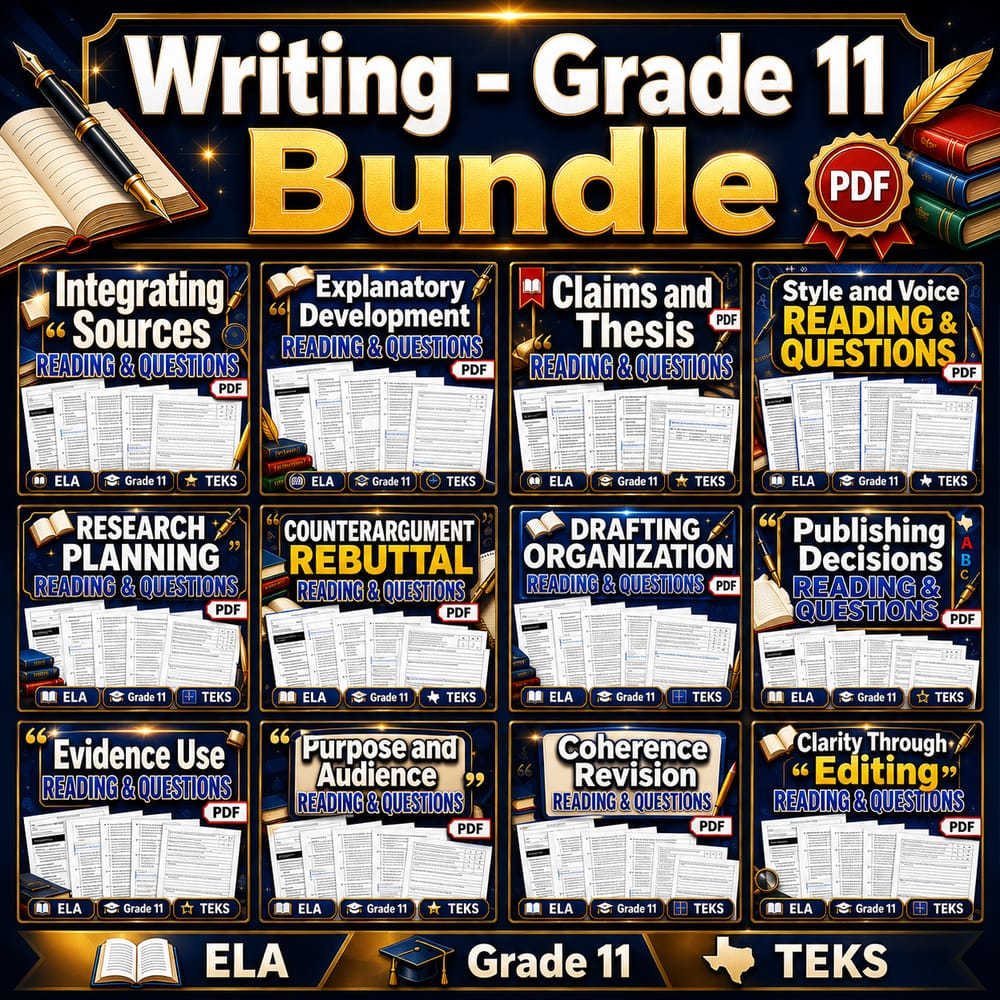 Grade 11 Writing Lesson Bundle | TEKS ELA Writing Skills — bundle cover