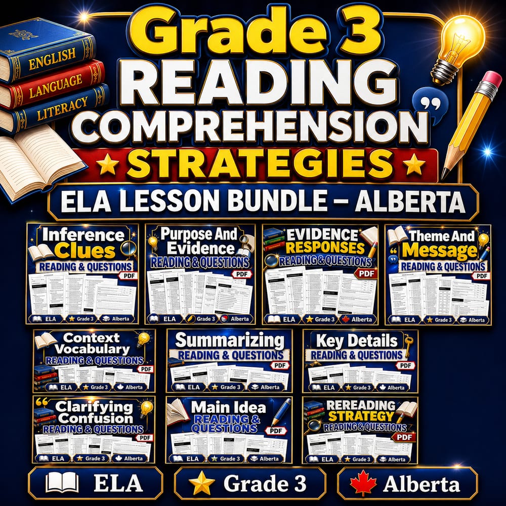 Grade 3 Reading Comprehension Strategies ELA Lesson Bundle - Alberta — bundle cover