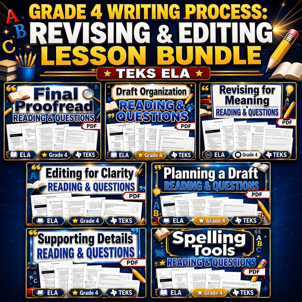 Grade 4 Writing Process: Revising & Editing Lesson Bundle | TEKS ELA — bundle cover