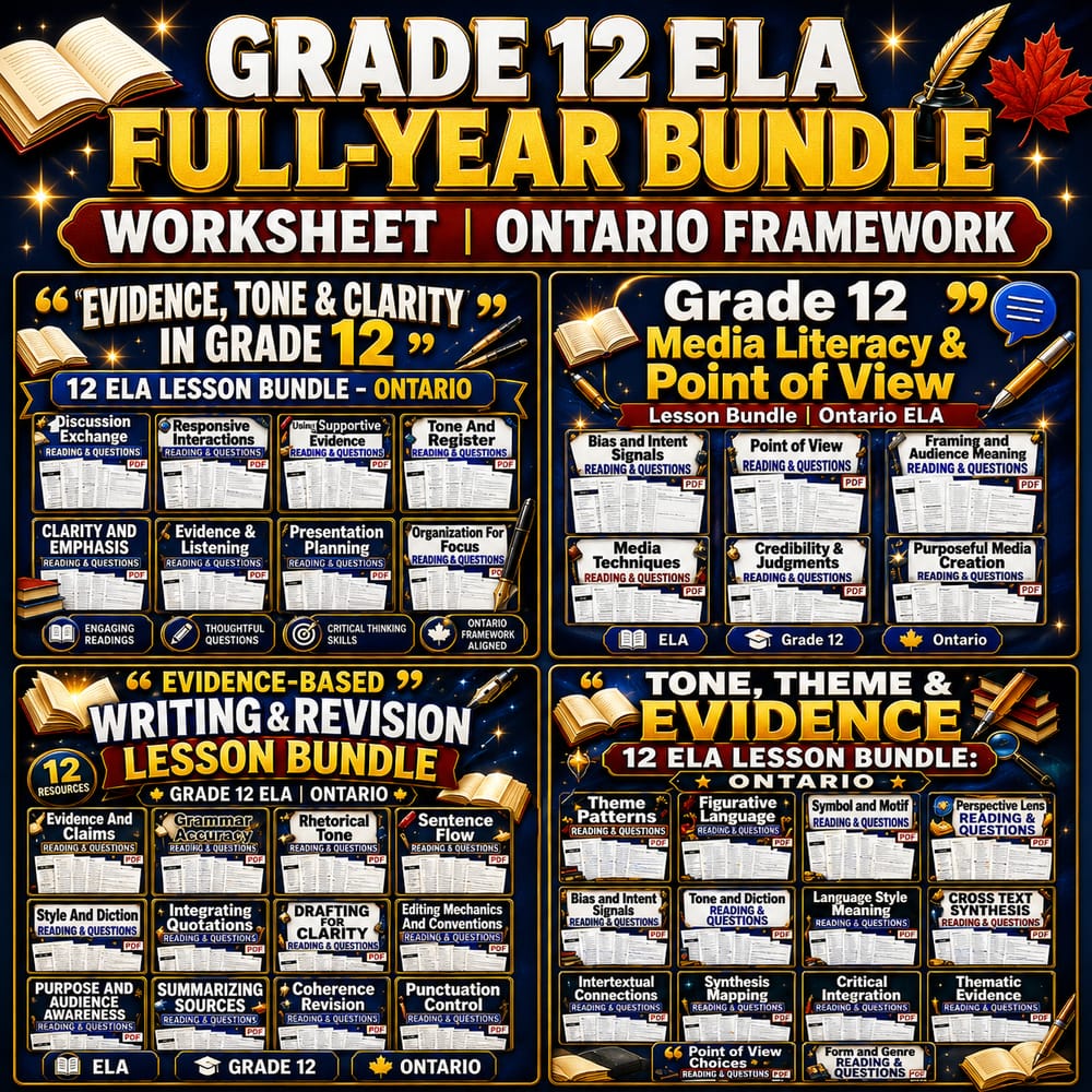 Grade 12 ELA Full-Year Bundle Worksheet | Ontario Framework — bundle cover