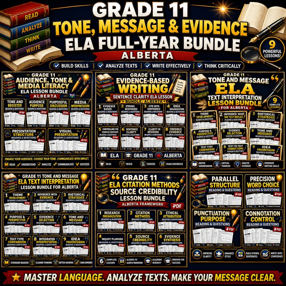 Grade 11 Tone, Message & Evidence ELA Full-Year Bundle (Alberta) — bundle cover
