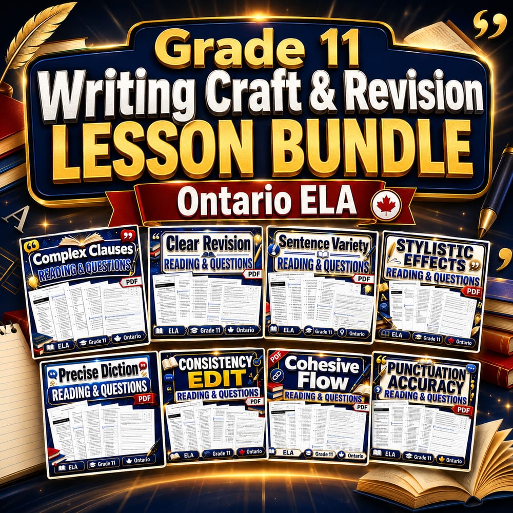 Grade 11 Writing Craft & Revision Lesson Bundle | Ontario ELA — bundle cover