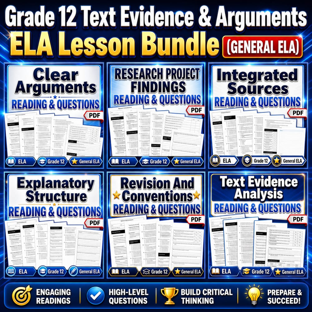 Grade 12 Text Evidence & Arguments ELA Lesson Bundle (General ELA) — bundle cover
