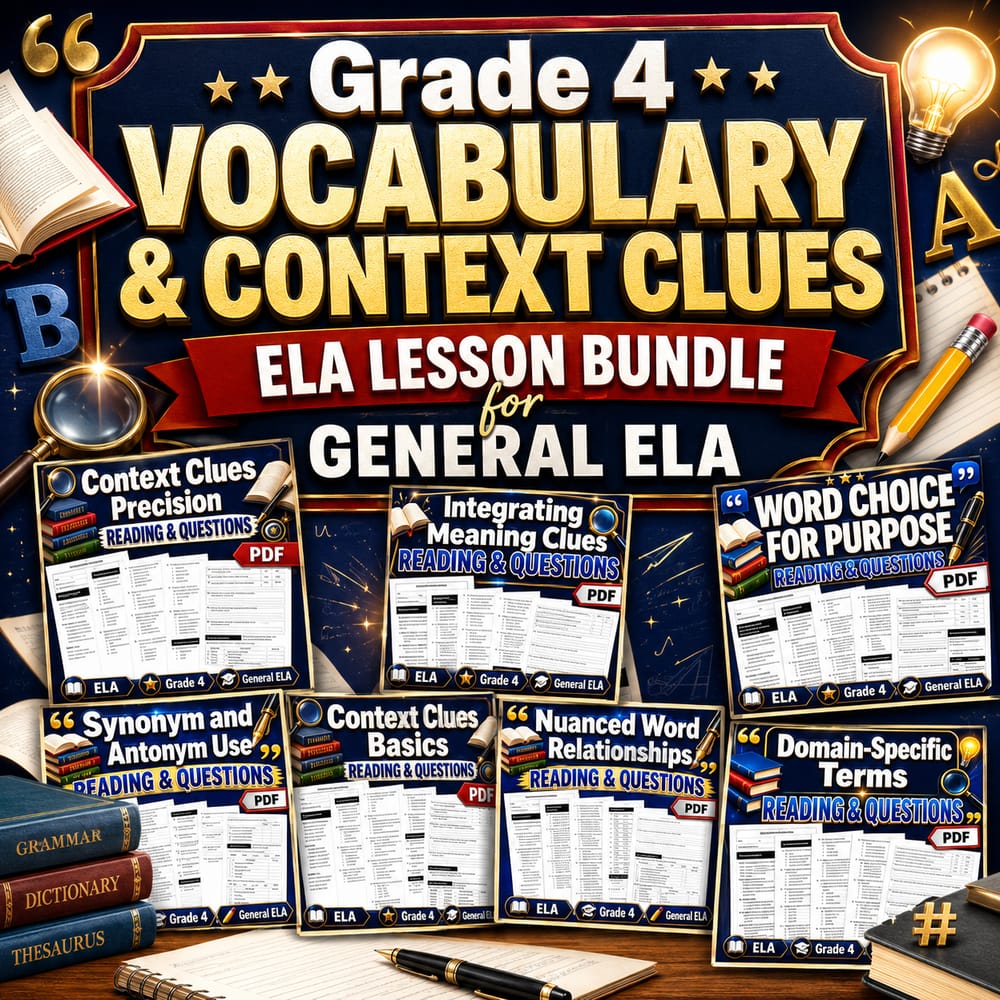 Grade 4 Vocabulary & Context Clues ELA Lesson Bundle for General ELA — bundle cover