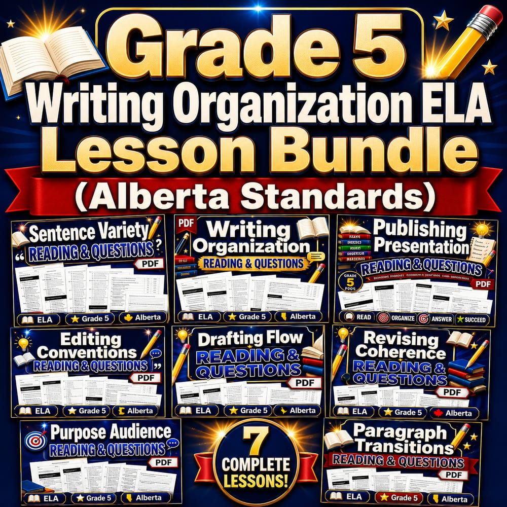 Grade 5 Writing Organization ELA Lesson Bundle (Alberta Standards) — bundle cover
