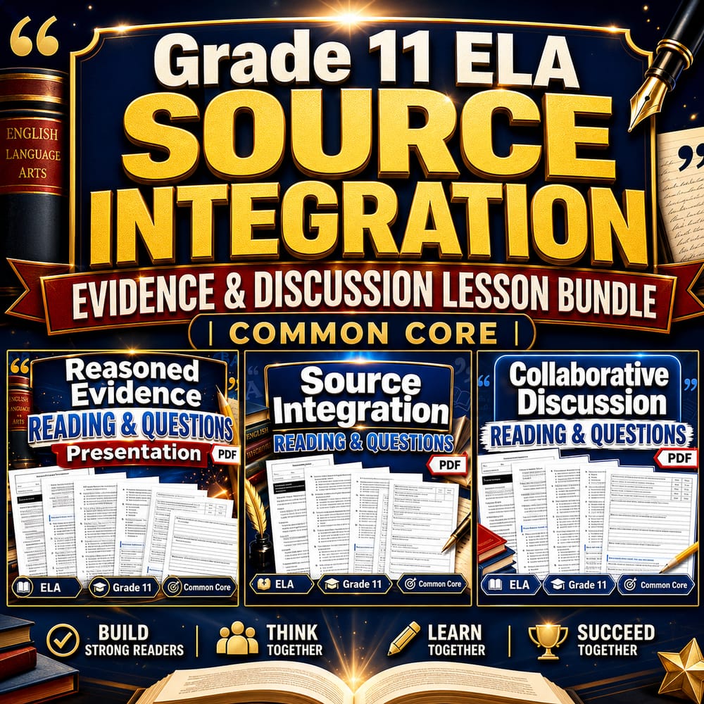 Grade 11 ELA Source Integration, Evidence & Discussion Lessons | Common Core — bundle cover