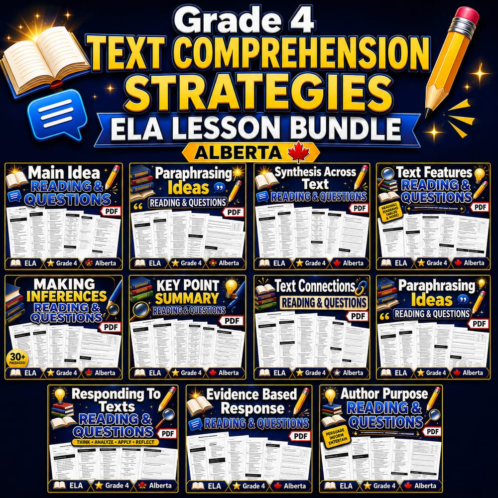 Grade 4 Text Comprehension Strategies ELA Lesson Bundle | Alberta — bundle cover