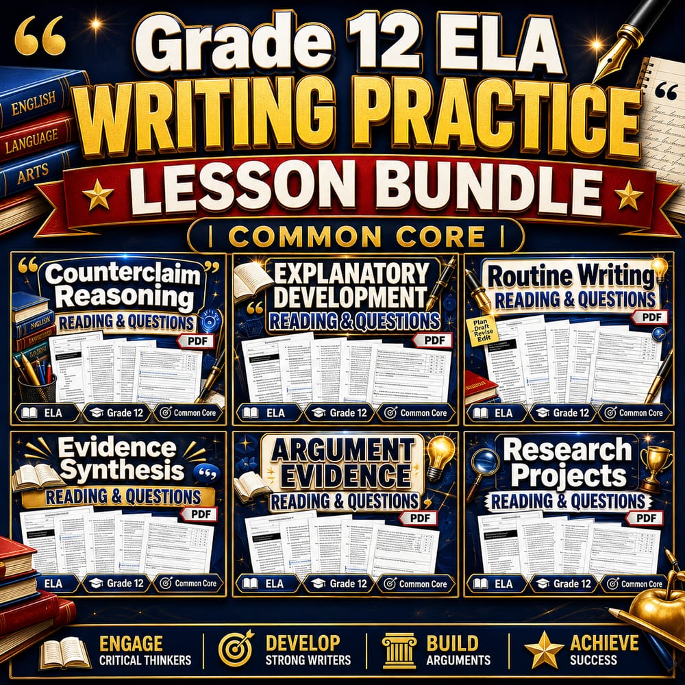 Grade 12 ELA Writing Practice Lesson Bundle | Common Core — bundle cover