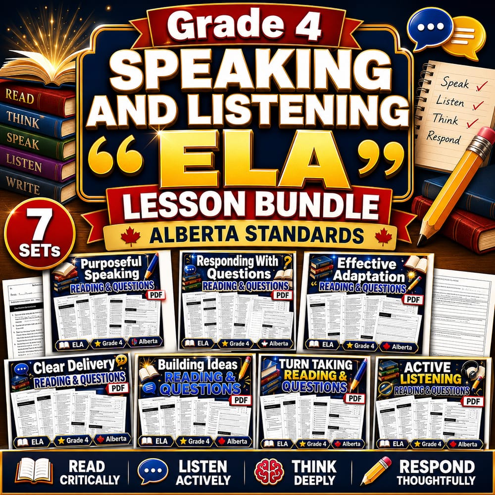 Grade 4 Speaking and Listening ELA Lesson Bundle – Alberta Standards — bundle cover