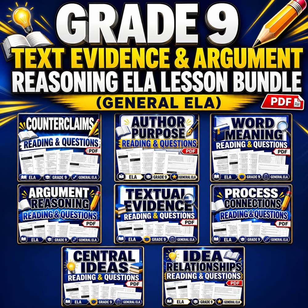 Grade 9 Text Evidence & Argument Reasoning ELA Lesson Bundle (General ELA) — bundle cover