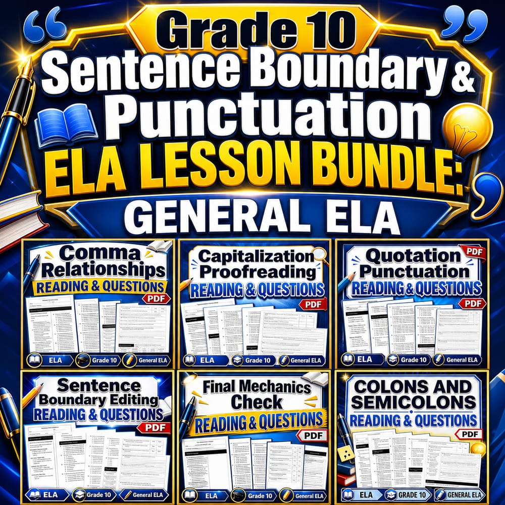 Grade 10 Sentence Boundary & Punctuation ELA lesson bundle: General ELA — bundle cover