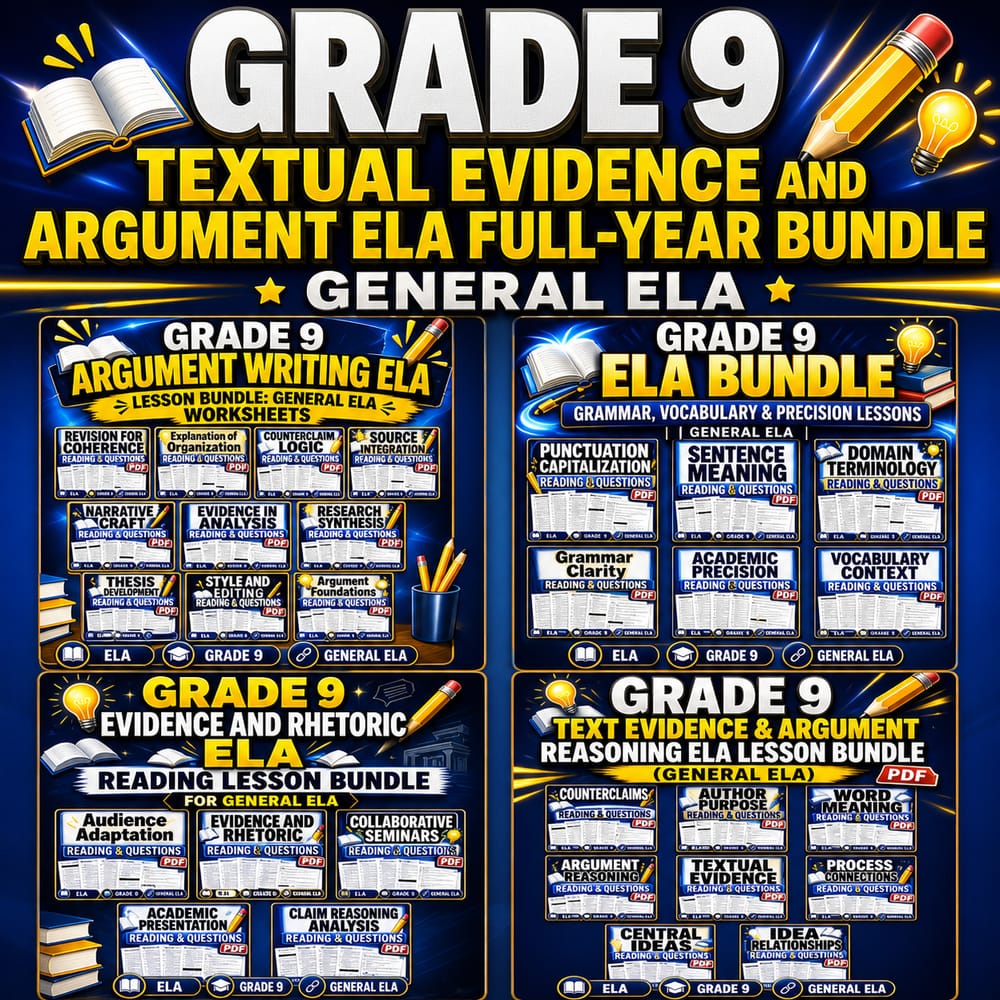 Grade 9 Textual Evidence and Argument ELA Full-Year Bundle, General ELA — bundle cover