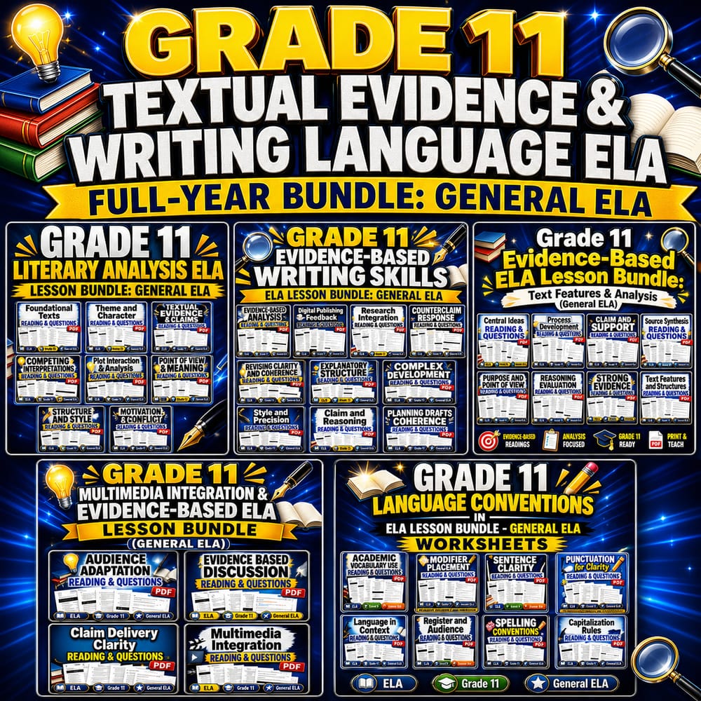Grade 11 Textual Evidence & Writing Language ELA Full-Year Bundle: General ELA — bundle cover