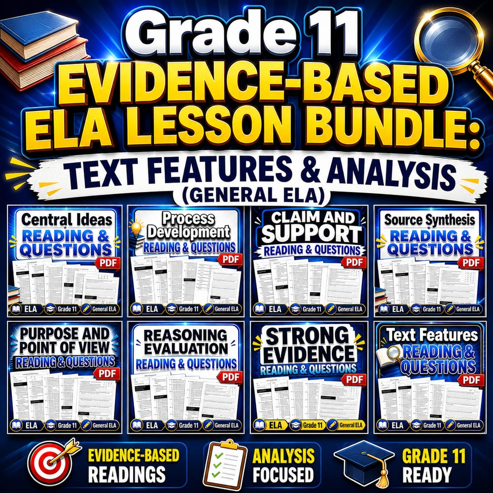 Grade 11 Evidence-Based ELA Lesson Bundle: Text Features & Analysis  — bundle cover
