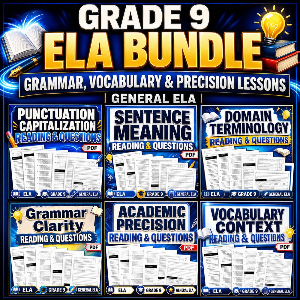 Grade 9 ELA Grammar, Vocabulary & Precision Lesson Bundle | General ELA — bundle cover